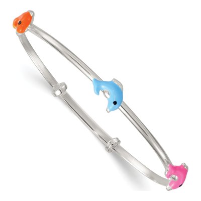 Sterling Silver Girls' Enamel Dolphin Bangle Bracelet