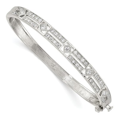 Sterling Silver CZ Hinged Bangle Bracelet