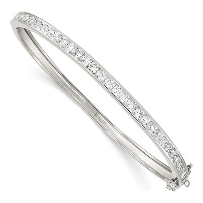 Sterling Silver CZ Hinged Bangle Bracelet