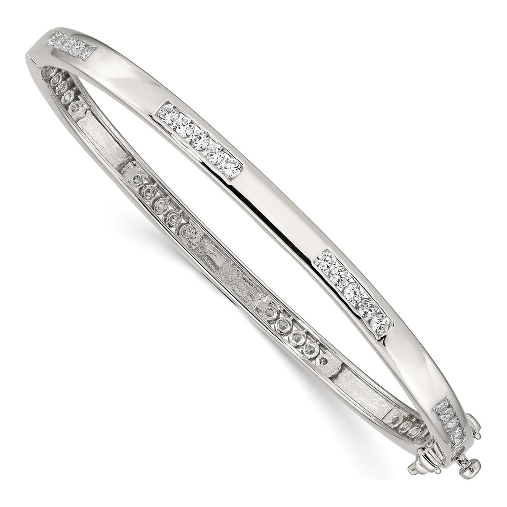 Sterling Silver CZ Oval Hinged Bangle Bracelet