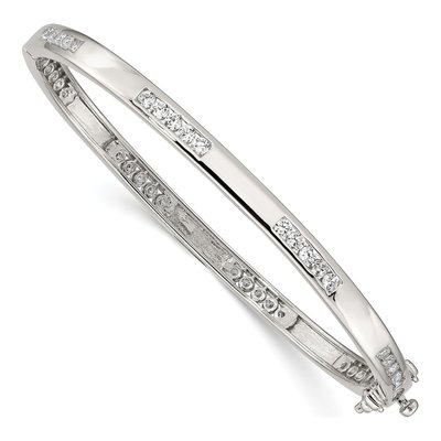 Sterling Silver CZ Oval Hinged Bangle Bracelet