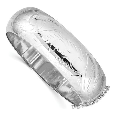 Sterling Silver Diamond-Cut Hinged Bangle Bracelet