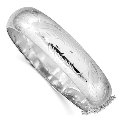 Sterling Silver Diamond-Cut Hinged Bangle Bracelet