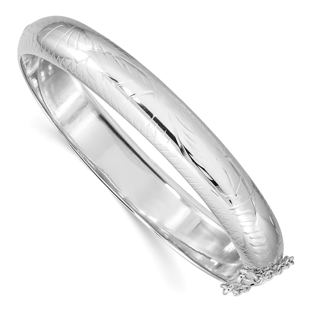 Sterling Silver Diamond-Cut Hinged Bangle Bracelet