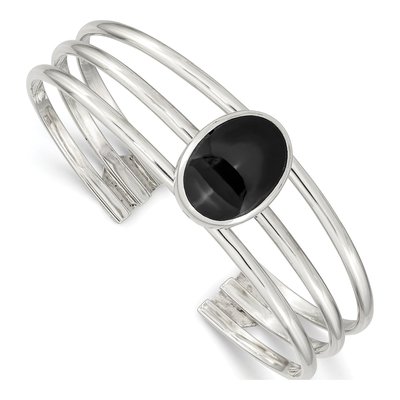 Sterling Silver Onyx Three Strand Cuff Bracelet