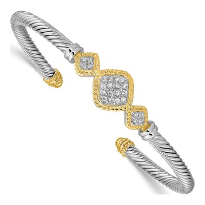 Sterling Silver CZ Rope Cuff Bracelet