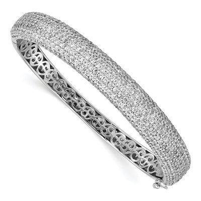 Sterling Silver CZ Pave Hinged Bangle Bracelet
