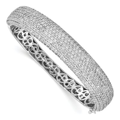 Sterling Silver CZ Pave Hinged Bangle Bracelet