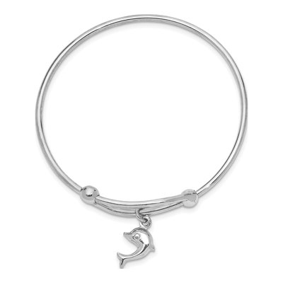 Sterling Silver Dolphin Adjustable Baby Bangle Bracelet – view 3