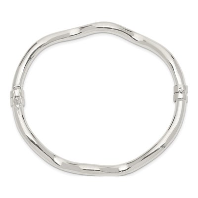 Sterling Silver Wavy Hinged Bangle Bracelet – view 3