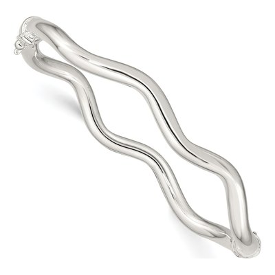 Sterling Silver Wavy Hinged Bangle Bracelet