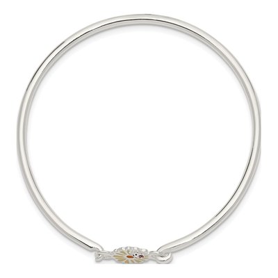 Sterling Silver Girls' Enamel Flower Bangle Bracelet – view 2