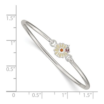 Sterling Silver Girls' Enamel Flower Bangle Bracelet – view 3