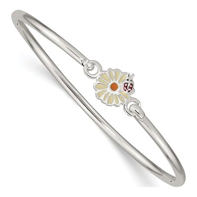 Sterling Silver Girls' Enamel Flower Bangle Bracelet
