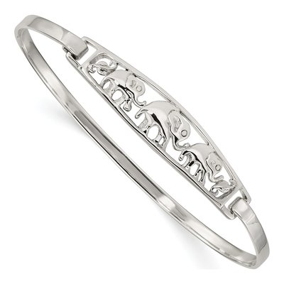 Sterling Silver Elephant Hinged Bangle Bracelet
