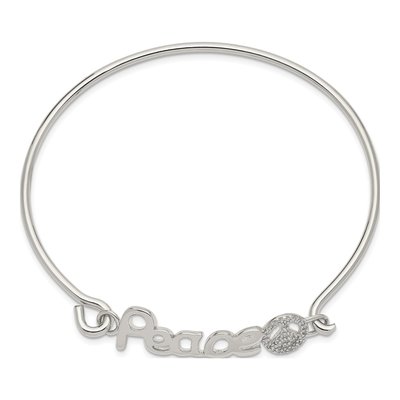 Sterling Silver CZ Peace Sign Bangle Bracelet – view 3