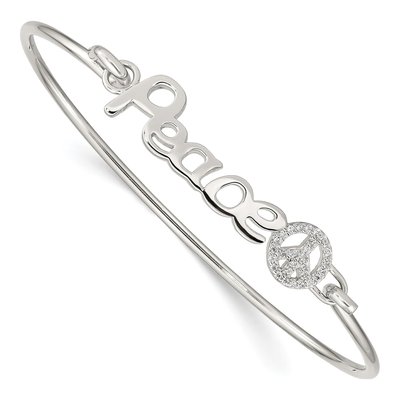 Sterling Silver CZ Peace Sign Bangle Bracelet