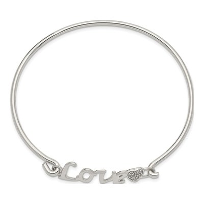 Sterling Silver CZ LOVE Heart Bangle Bracelet – view 3