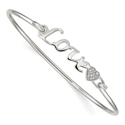 Sterling Silver CZ LOVE Heart Bangle Bracelet