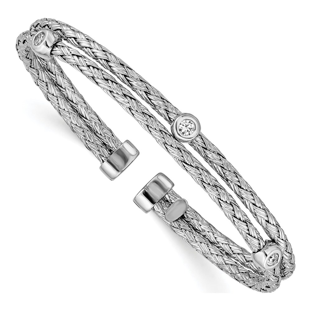 Sterling Silver CZ Double Strand Cuff Bangle