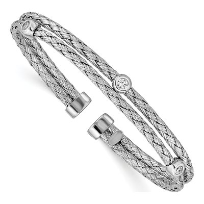 Sterling Silver CZ Double Strand Cuff Bracelet