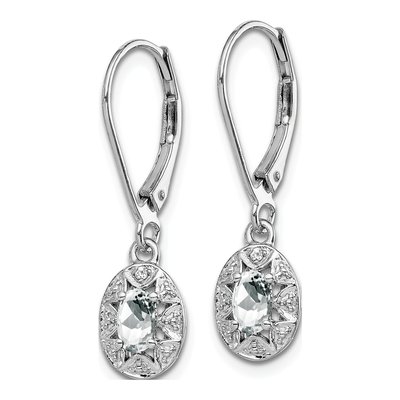 Sterling Silver White Topaz & Diamond Leverback Earrings – view 3