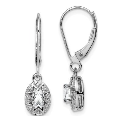 Sterling Silver White Topaz & Diamond Leverback Earrings