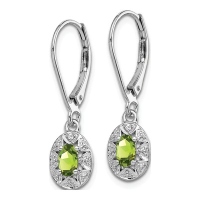 Sterling Silver Peridot & Diamond Leverback Earrings – view 2