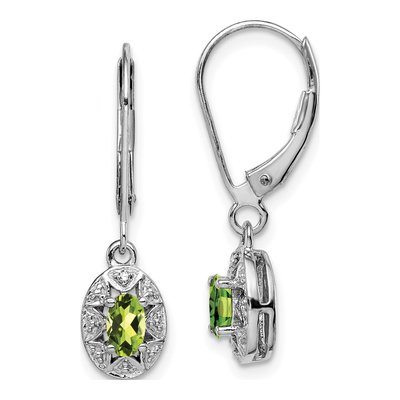 Sterling Silver Peridot & Diamond Leverback Earrings