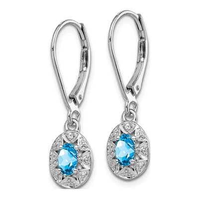 Sterling Silver Swiss Blue Topaz & Diamond Leverback Earrings – view 2