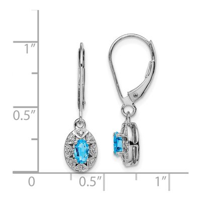 Sterling Silver Swiss Blue Topaz & Diamond Leverback Earrings – view 4