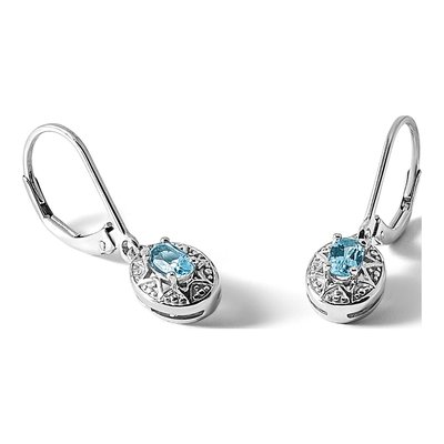 Sterling Silver Swiss Blue Topaz & Diamond Leverback Earrings – view 5