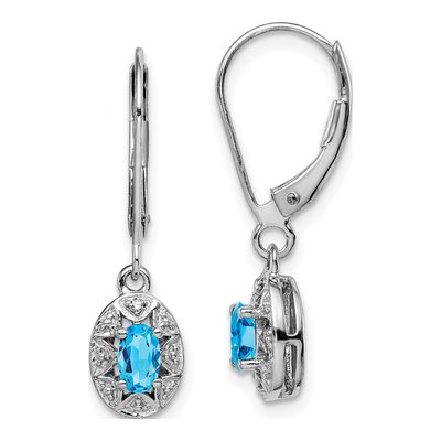 Sterling Silver Swiss Blue Topaz & Diamond Leverback Earrings