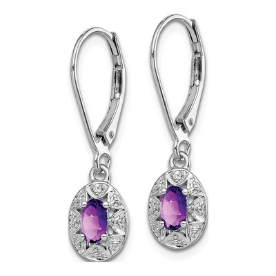 Sterling Silver Amethyst & Diamond Leverback Earrings – view 2