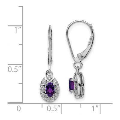 Sterling Silver Amethyst & Diamond Leverback Earrings – view 4