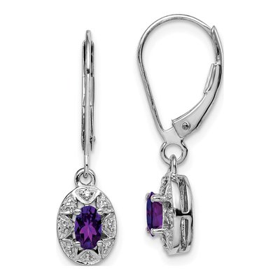 Sterling Silver Amethyst & Diamond Leverback Earrings