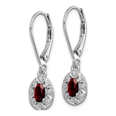 Sterling Silver Garnet & Diamond Leverback Earrings – view 2