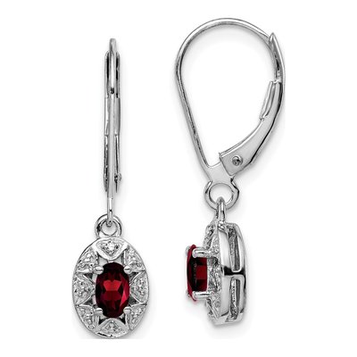 Sterling Silver Garnet & Diamond Leverback Earrings