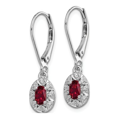 Sterling Silver Lab-Created Ruby & Diamond Leverback Earrings – view 3