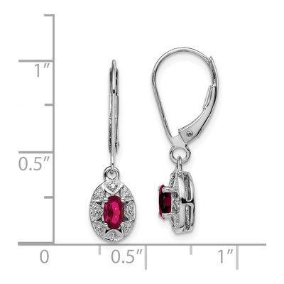 Sterling Silver Lab-Created Ruby & Diamond Leverback Earrings – view 5