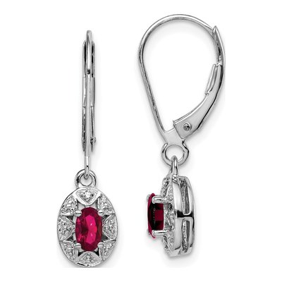 Sterling Silver Lab-Created Ruby & Diamond Leverback Earrings