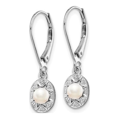 Sterling Silver Freshwater Cultured Pearl & Diamond Birthstone Leverback Earrings – view 3