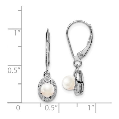 Sterling Silver Freshwater Cultured Pearl & Diamond Birthstone Leverback Earrings – view 5