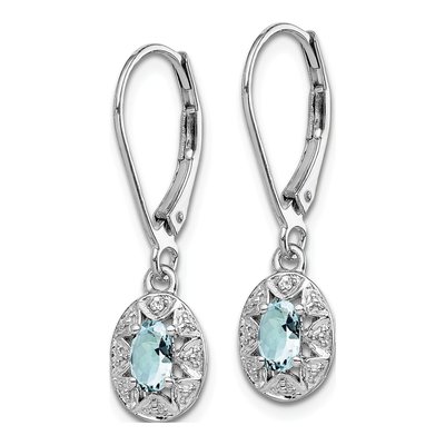Sterling Silver Aquamarine & Diamond Leverback Earrings – view 2