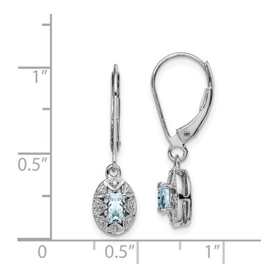 Sterling Silver Aquamarine & Diamond Leverback Earrings – view 4