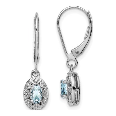 Sterling Silver Aquamarine & Diamond Leverback Earrings