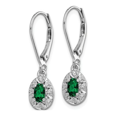 Sterling Silver Lab-Created Emerald & Diamond Leverback Earrings – view 3