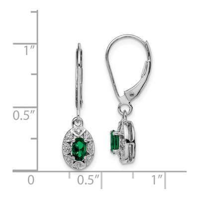 Sterling Silver Lab-Created Emerald & Diamond Leverback Earrings – view 5
