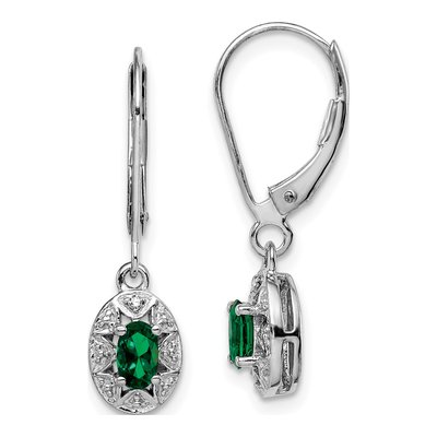 Sterling Silver Lab-Created Emerald & Diamond Leverback Earrings