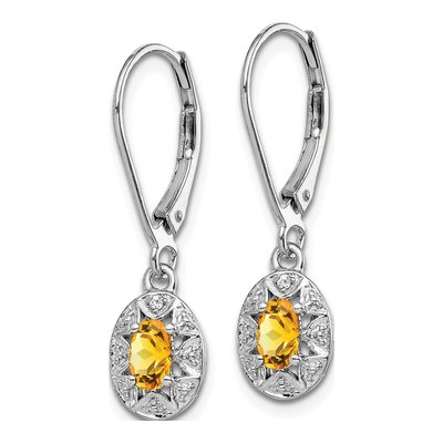Sterling Silver Citrine & Diamond Leverback Earrings – view 2